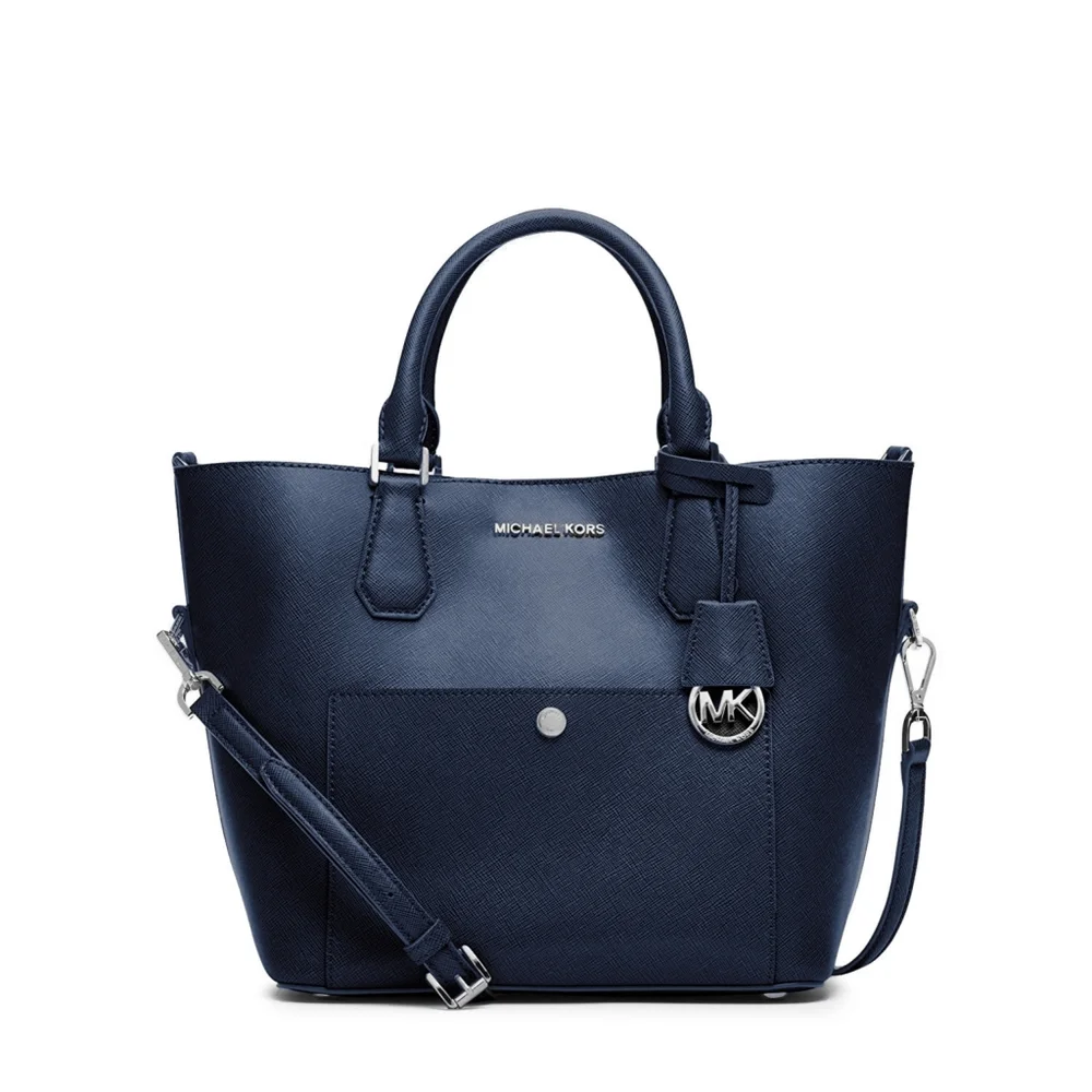 New! MICHAEL KORS Leather Greenwich Large Grab Bag Handbag Crossbody Navy Blue